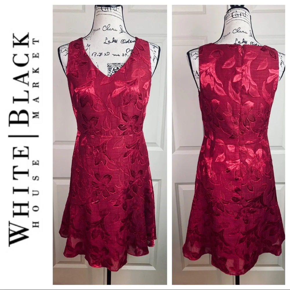 White House Black Market Textured Red Floral Dress